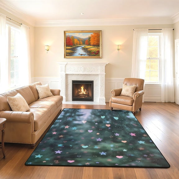 Iauyy 63x48in Washable Large Non-Slip Area Rugs,Modern Minimalist Patterns Ultra Soft Washable for Floor Mats for House Living Room Dining Room Office，The Stars Are Still Twinkling