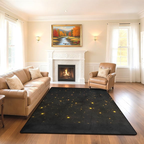 Iauyy 63x48in Washable Large Non-Slip Area Rugs,Modern Minimalist Patterns Ultra Soft Washable for Floor Mats for House Living Room Dining Room Office，Yellow-lit Stars