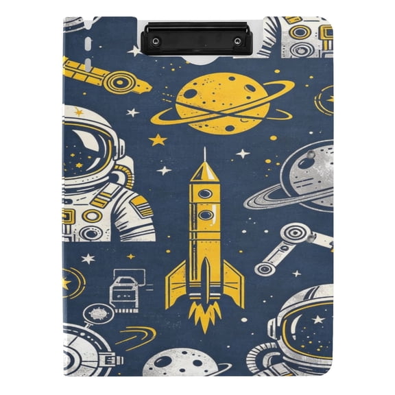 Iauyy A4 Foldable Binder Clipboard with 2 Clips, Waterproof & Scratch Resistant,Holds 80 Sheets,Space Line Art