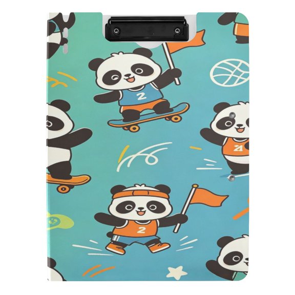 Iauyy A4 Foldable Binder Clipboard with 2 Clips, Waterproof & Scratch Resistant,Holds 80 Sheets,Sport Pandas