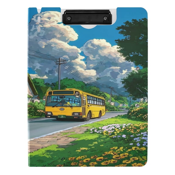 Iauyy A4 Foldable Binder Clipboard with 2 Clips, Waterproof & Scratch Resistant,Holds 80 Sheets,The Yellow Bus Logo