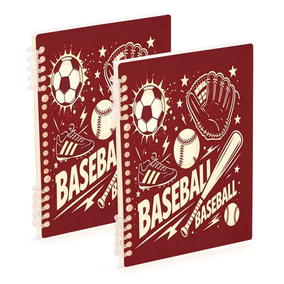 Iauyy A5 Journey Note Diary- Spiral Fastener Notebooks- Office/College Ruled 1 Pack(60 Sheets), Baseball Print Design2