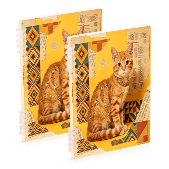 Iauyy A5 Journey Note Diary- Spiral Fastener Notebooks- Office/College Ruled 1 Pack(60 Sheets), Glam Orange Cat