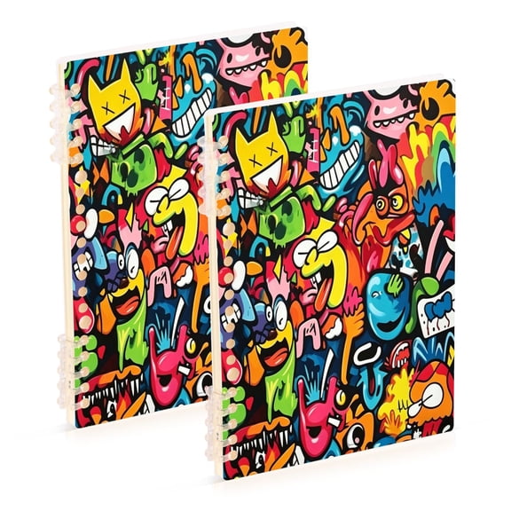 Iauyy A5 Journey Note Diary- Spiral Fastener Notebooks- Office/College Ruled 1 Pack(60 Sheets), Graffiti