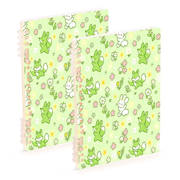 Iauyy A5 Journey Note Diary- Spiral Fastener Notebooks- Office/College Ruled 1 Pack(60 Sheets), Happy Little Fox Pattern 1