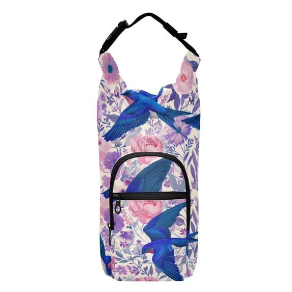 Iauyy Adjustable Strap Water Bottle Carrier Holder Pouch Bag for Outdoor Hiking Sports, Blue Swallow Pattern, 20-40oz