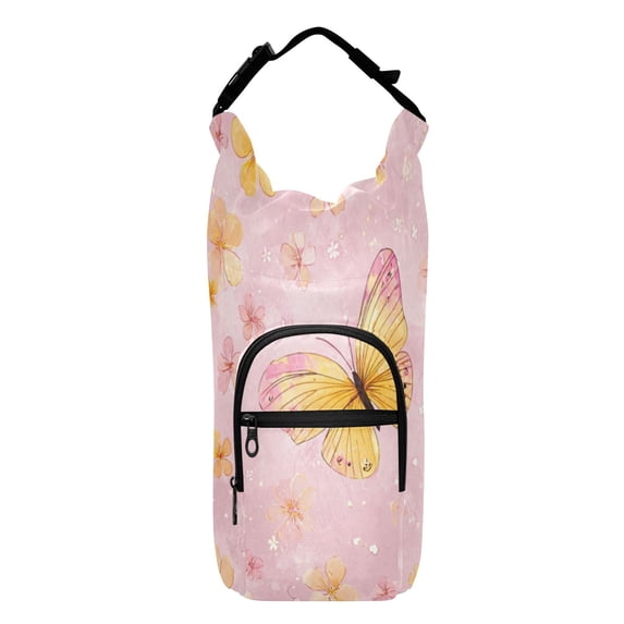 Iauyy Adjustable Strap Water Bottle Carrier Holder Pouch Bag for Outdoor Hiking Sports, Blush Butterflies, 20-40oz