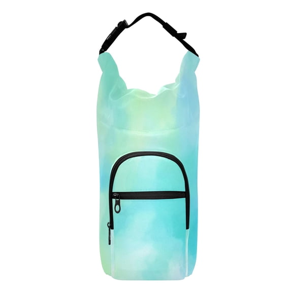 Iauyy Adjustable Strap Water Bottle Carrier Holder Pouch Bag for Outdoor Hiking Sports, Green Watercolor, 20-40oz