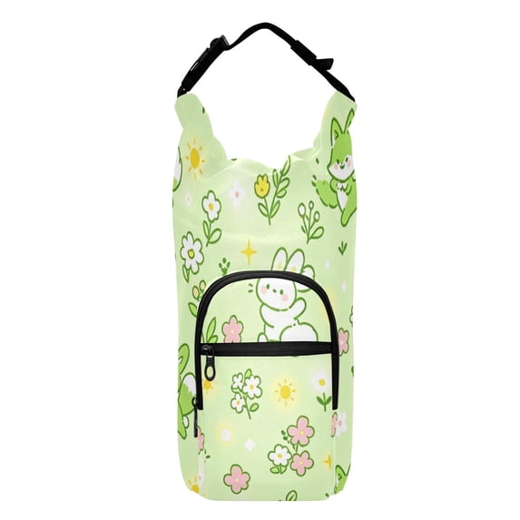 Iauyy Adjustable Strap Water Bottle Carrier Holder Pouch Bag for Outdoor Hiking Sports, Happy Little Fox Pattern 1, 20-40oz