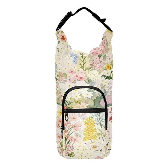 Iauyy Adjustable Strap Water Bottle Carrier Holder Pouch Bag for Outdoor Hiking Sports, Pastel Floral Watercolor, 20-40oz