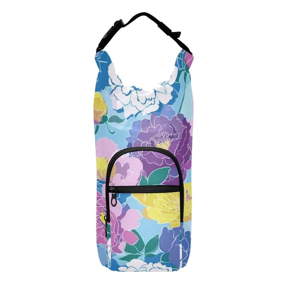 Iauyy Adjustable Strap Water Bottle Carrier Holder Pouch Bag for Outdoor Hiking Sports, Peony Color Pattern, 20-40oz