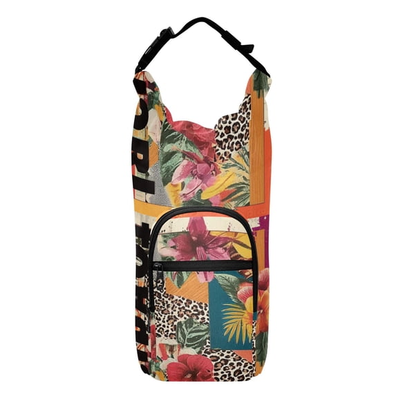 Iauyy Adjustable Strap Water Bottle Carrier Holder Pouch Bag for Outdoor Hiking Sports, Retro Collage Painting, 20-40oz