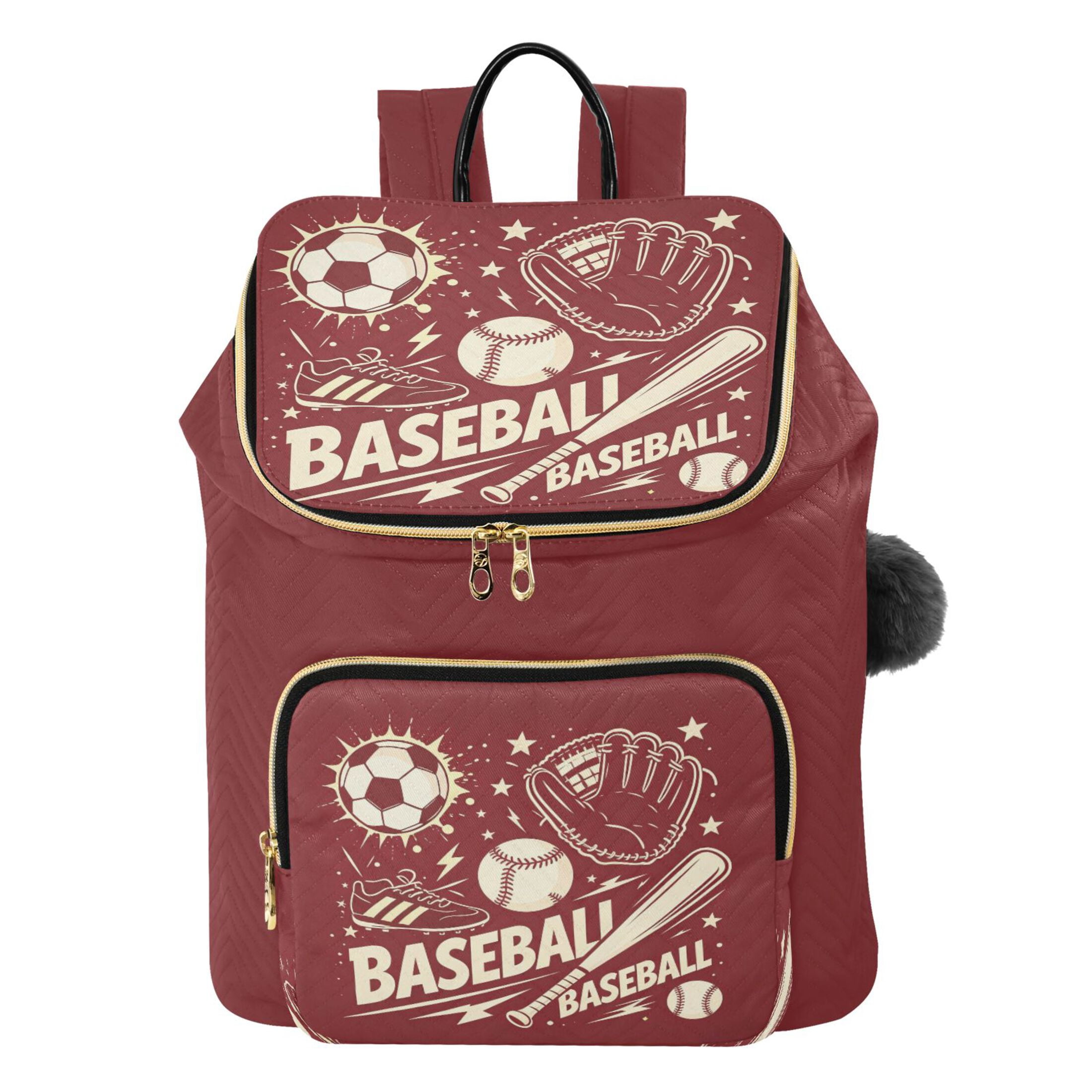 Iauyy Baseball Print Design2 Design Fashion Backpack for Women , (14-in Computer）Quilted Shoulder Bag，15L