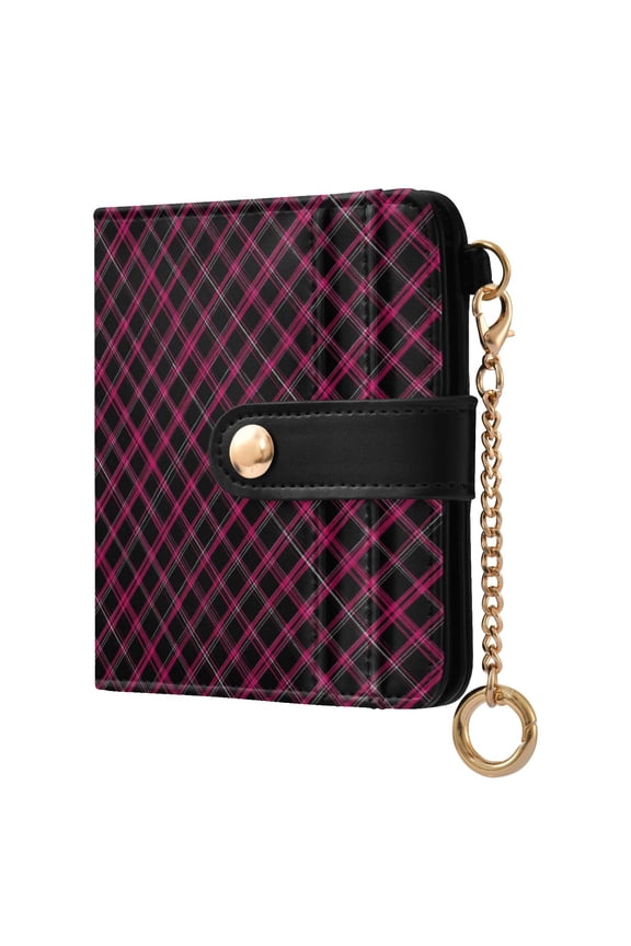 Bifold Wallet PU Leather RFID Blocking, Women's Card Cases with 7 Card Slots, Grid Pattern