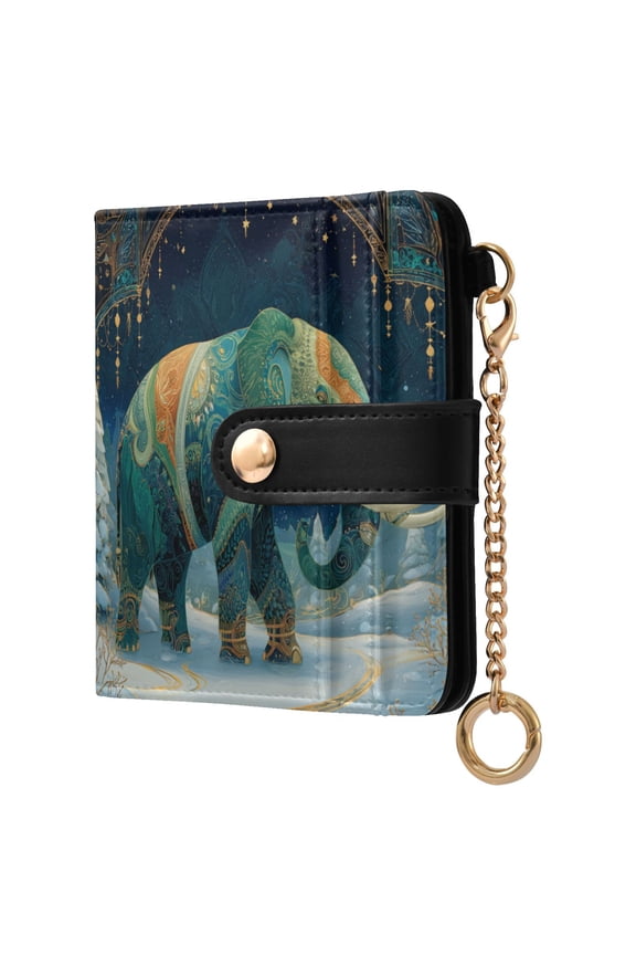 Bifold Wallet PU Leather RFID Blocking, Women's Card Cases with 7 Card Slots, Patterned Elephant