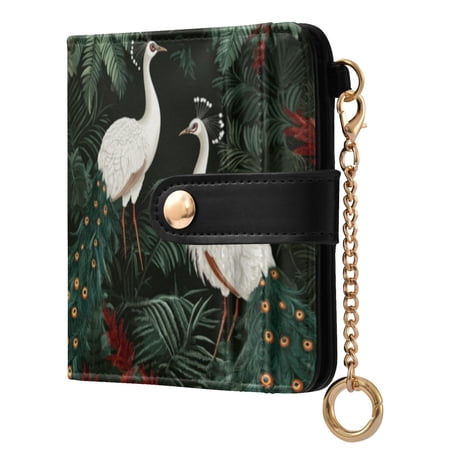 Iauyy Bifold Wallet PU Leather RFID Blocking, Women's Card Cases with 7 Card Slots, White Peacocks