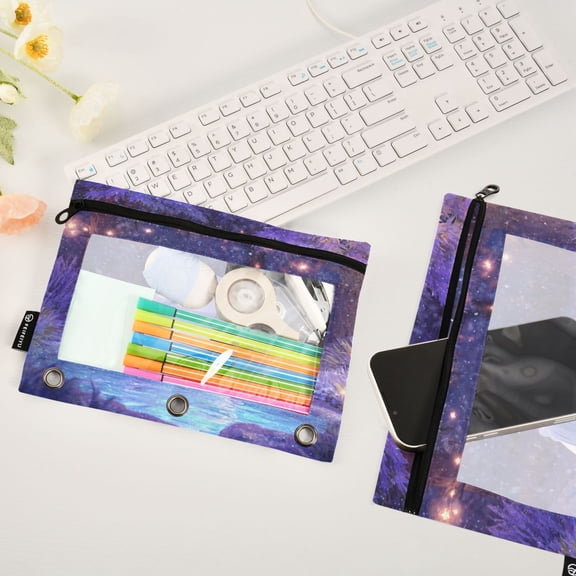 Iauyy Binder Pouches 2-Pack - Waterproof Soccer Mesh Clear PVC Stationery Manager Front for 3-Ring Binders for Families Offices and Schools ,Ghibli Is Wearing Blue Scarf