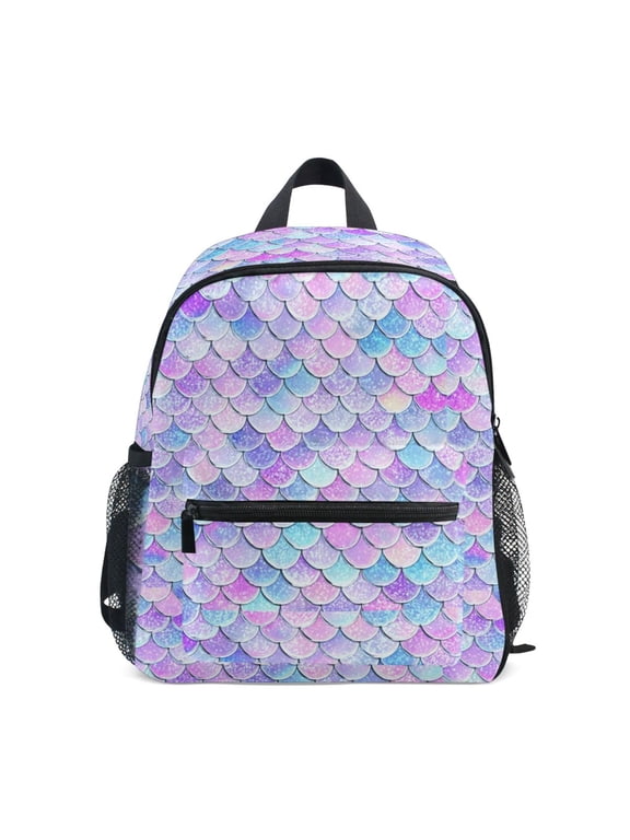 Blue Fish-scale Pattern Design Backpack for Girls/Boys with Name Tag—Front-closure buttons for ages 3–8year