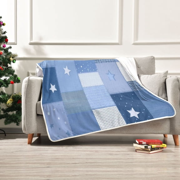 Iauyy Blue Patchwork Blanket ,Arctic Wool Throw Blankets All Season Bed Blanket for Couch Sofa Decoration Christmas Gifts 50x60 in