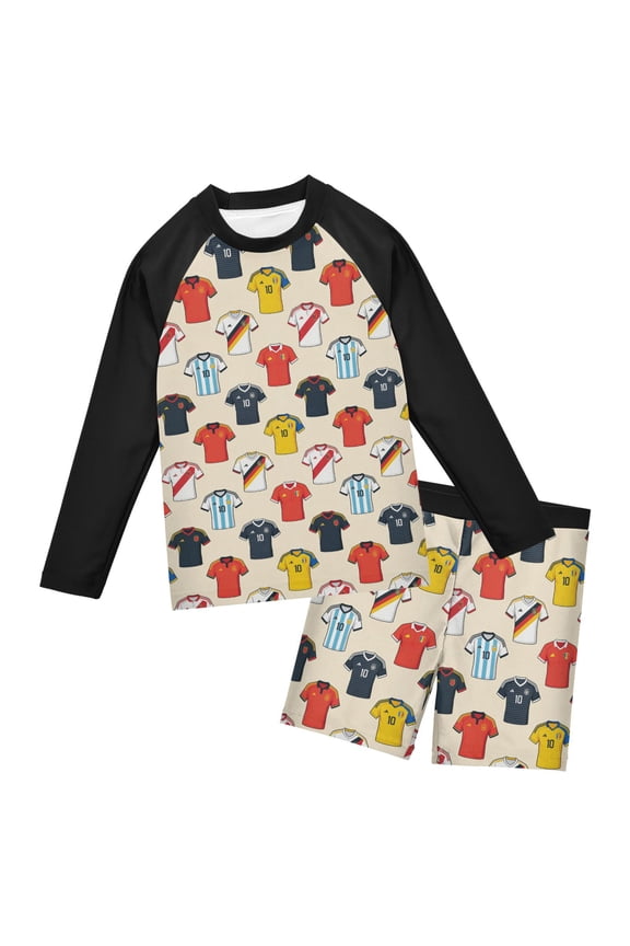 Boys' Bathing Suit Sets: UPF 50+ Rash Guard Collections for 7-8T, Light Beige Jersey