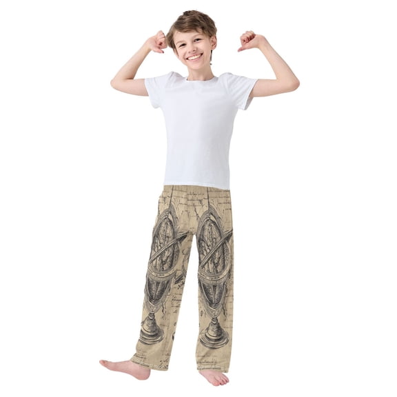 Iauyy Boys Pajama Pants for Boys-Cotton-Like Modal PJ Bottoms for Kids-Relaxed Fit-Soft Sleep Pants in Sizes 6Y-14Y (S-XL),Hand Drawn Celestial Globe