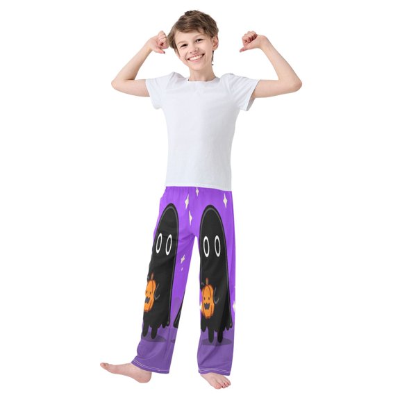 Iauyy Boys Pajama Pants for Boys-Cotton-Like Modal PJ Bottoms for Kids-Relaxed Fit-Soft Sleep Pants in Sizes 6Y-14Y (S-XL),Kawai's Black Phantom