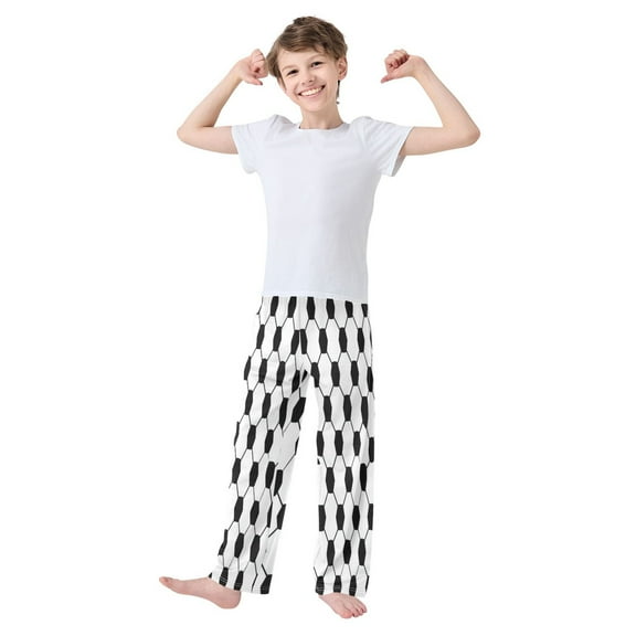 Iauyy Boys Pajama Pants for Boys-Cotton-Like Modal PJ Bottoms for Kids-Relaxed Fit-Soft Sleep Pants in Sizes 6Y-14Y (S-XL),Minimalist White Design
