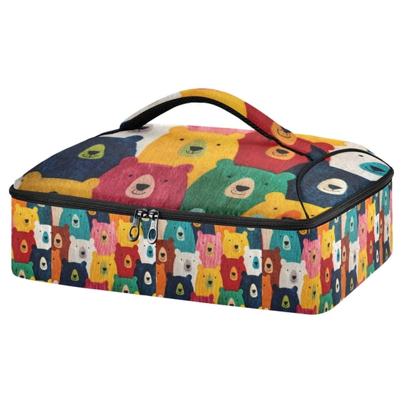 Iauyy Casserole Carrier for Hot Food Insulated Casserole Travel Carry Bag with Lid Food Warmer Bag for Party/Picnic,Bear Pattern
