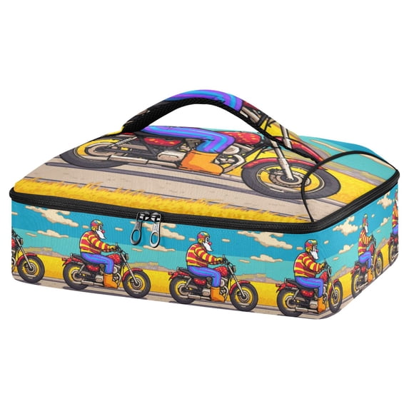 Iauyy Casserole Carrier for Hot Food Insulated Casserole Travel Carry Bag with Lid Food Warmer Bag for Party/Picnic,Clown Is Riding A Motorcycle