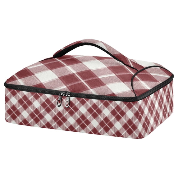 Iauyy Casserole Carrier for Hot Food Insulated Casserole Travel Carry Bag with Lid Food Warmer Bag for Party/Picnic,Dark Red Checkered Pattern