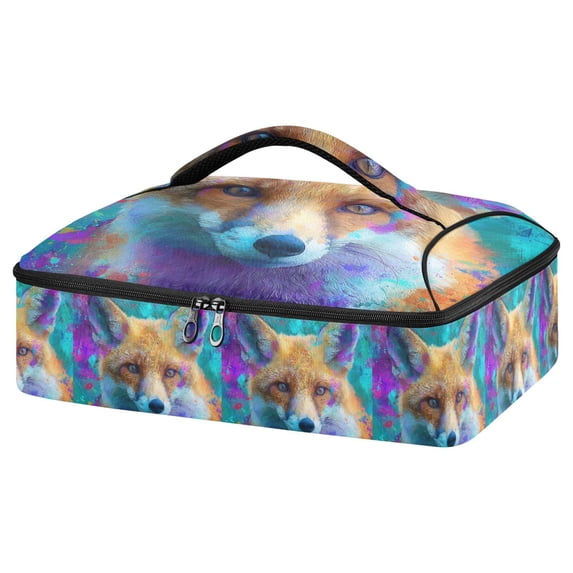 Iauyy Casserole Carrier for Hot Food Insulated Casserole Travel Carry Bag with Lid Food Warmer Bag for Party/Picnic,Fox Portrait