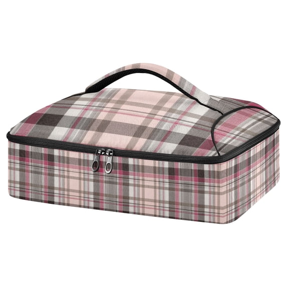 Iauyy Casserole Carrier for Hot Food Insulated Casserole Travel Carry Bag with Lid Food Warmer Bag for Party/Picnic,Gray and White Checkered Pattern