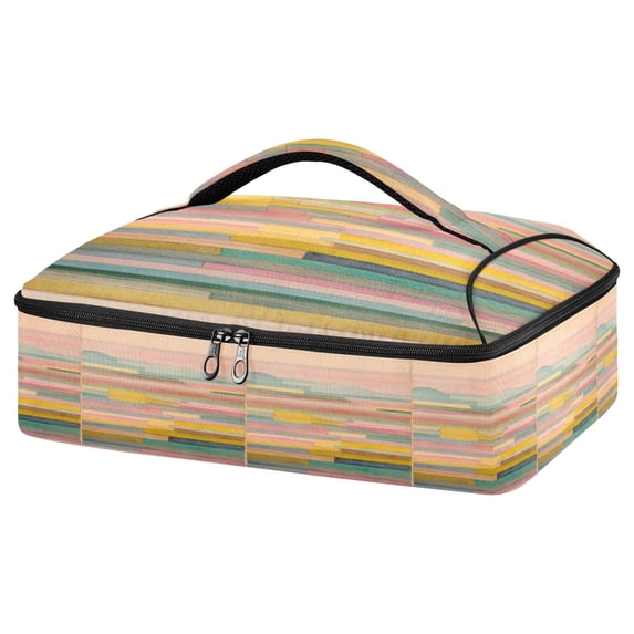 Iauyy Casserole Carrier for Hot Food Insulated Casserole Travel Carry Bag with Lid Food Warmer Bag for Party/Picnic,Horizontal Stripe Pattern