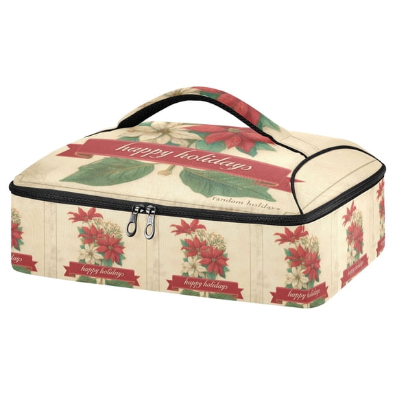 Iauyy Casserole Carrier for Hot Food Insulated Casserole Travel Carry Bag with Lid Food Warmer Bag for Party/Picnic,Illustration Of Poinsettia
