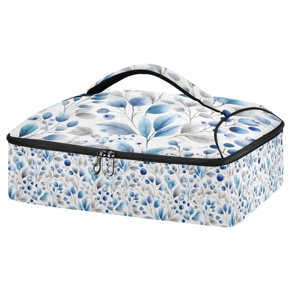 Iauyy Casserole Carrier for Hot Food Insulated Casserole Travel Carry Bag with Lid Food Warmer Bag for Party/Picnic,Light Gray and Blue Flowers
