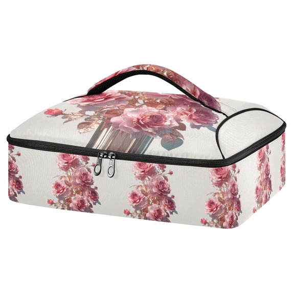 Iauyy Casserole Carrier for Hot Food Insulated Casserole Travel Carry Bag with Lid Food Warmer Bag for Party/Picnic,Metal Rose