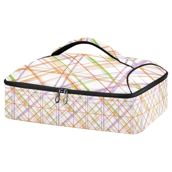 Iauyy Casserole Carrier for Hot Food Insulated Casserole Travel Carry Bag with Lid Food Warmer Bag for Party/Picnic,Orange and Purple Lines