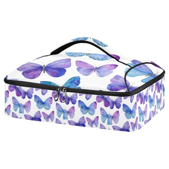 Iauyy Casserole Carrier for Hot Food Insulated Casserole Travel Carry Bag with Lid Food Warmer Bag for Party/Picnic,Purple and Blue Butterflies