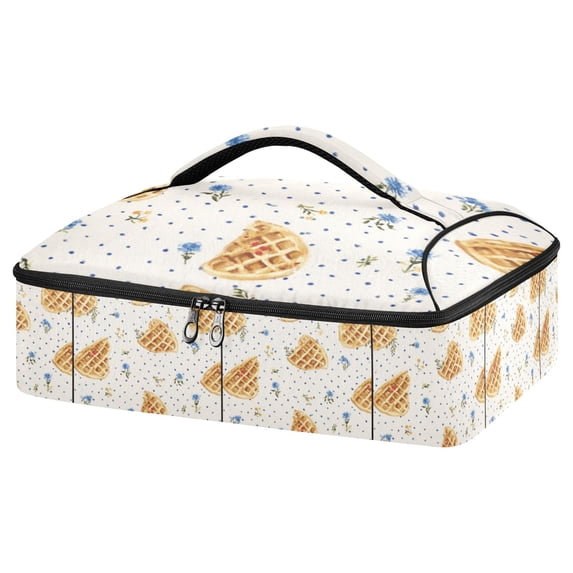 Iauyy Casserole Carrier for Hot Food Insulated Casserole Travel Carry Bag with Lid Food Warmer Bag for Party/Picnic,Thin Pancake with Polka Dots