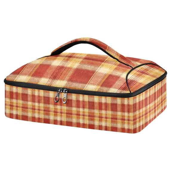 Iauyy Casserole Carrier for Hot Food Insulated Casserole Travel Carry Bag with Lid Food Warmer Bag for Party/Picnic,Vintage Red and Yellow