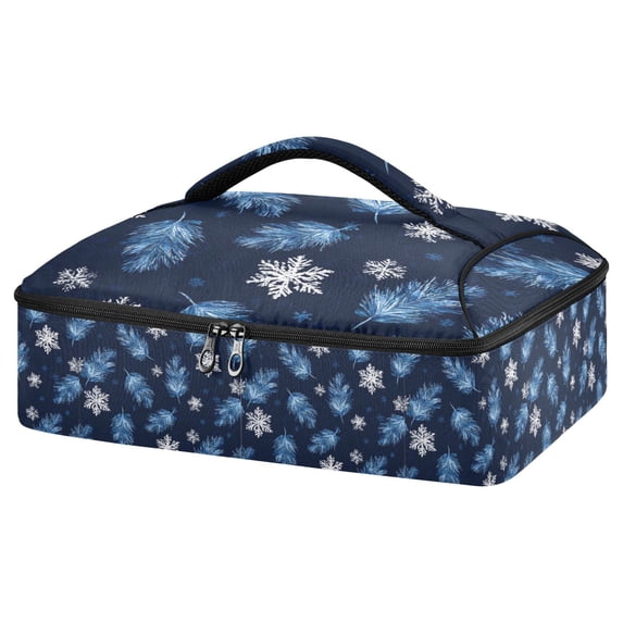 Iauyy Casserole Carrier for Hot Food Insulated Casserole Travel Carry Bag with Lid Food Warmer Bag for Party/Picnic,White Snowflakes