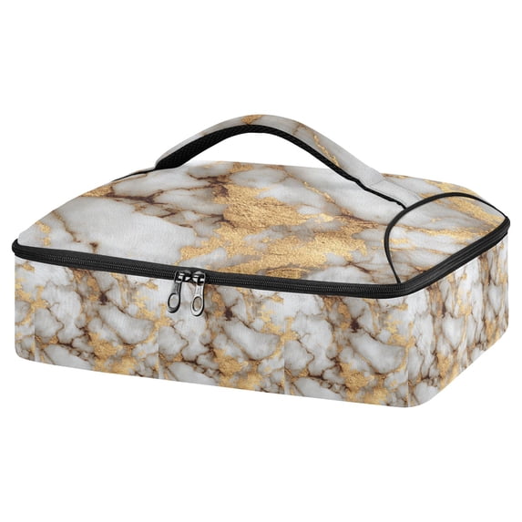 Iauyy Casserole Carrier for Hot Food Insulated Casserole Travel Carry Bag with Lid Food Warmer Bag for Party/Picnic, White and Brown