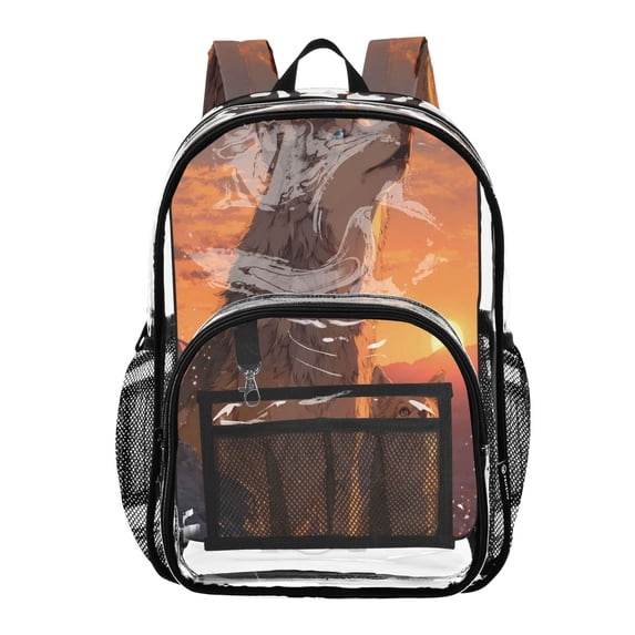 Iauyy Clear Backpack Heavy Duty PVC Transparent Backpack for College Workplace, A Huge Wolf Pattern