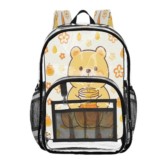 Iauyy Clear Backpack Heavy Duty PVC Transparent Backpack for College Workplace, Bear Eating Honey Pattern