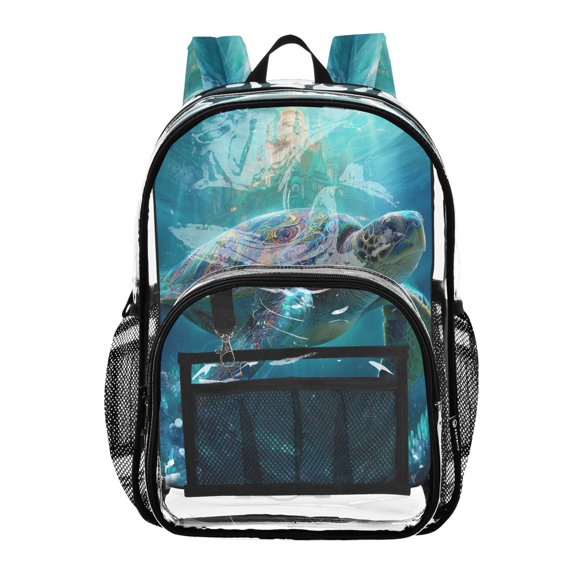 Iauyy Clear Backpack Heavy Duty PVC Transparent Backpack for College Workplace, Beautiful Sea Turtle