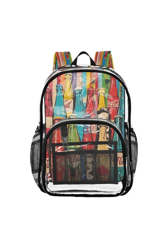 Clear Backpack Heavy Duty PVC Transparent Backpack for College Workplace, Bottle Art