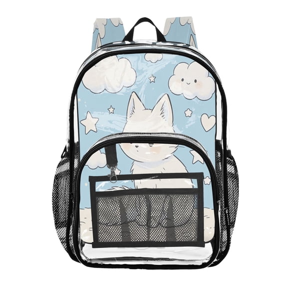 Iauyy Clear Backpack Heavy Duty PVC Transparent Backpack for College Workplace, Cat Animation