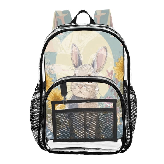Iauyy Clear Backpack Heavy Duty PVC Transparent Backpack for College Workplace, Cute Cartoon Rabbit