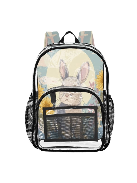 Clear Backpack Heavy Duty PVC Transparent Backpack for College Workplace, Cute Cartoon Rabbit