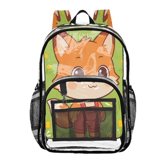 Iauyy Clear Backpack Heavy Duty PVC Transparent Backpack for College Workplace, Cute Fox